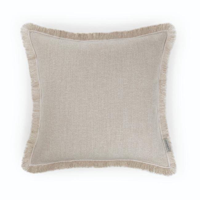 Coussin carré à franges esprit lin naturel