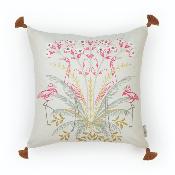 Coussin en coton brodé motif flamands roses 