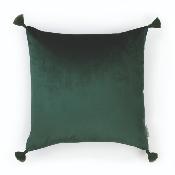 Coussin carré à pompons en velours lisse coloris vert anglais