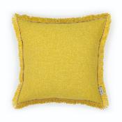 Coussin carré à franges esprit lin jaune lumineux