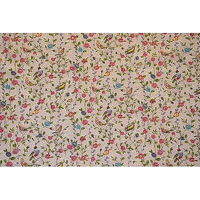 Toile de jouy Fleurs et Oiseaux Rose