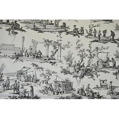 Toile de jouy les Travaux de la Manufacture Gris