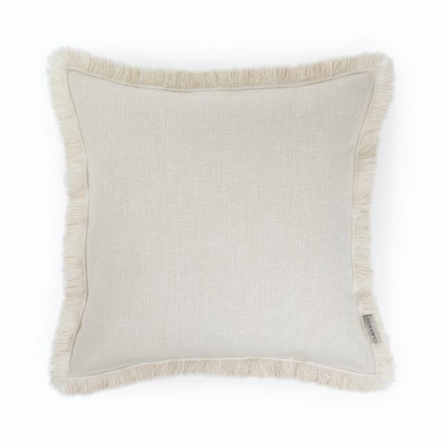 Coussin carré à franges esprit lin naturel