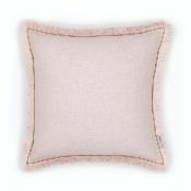 Coussin carré à franges esprit lin rose dragée