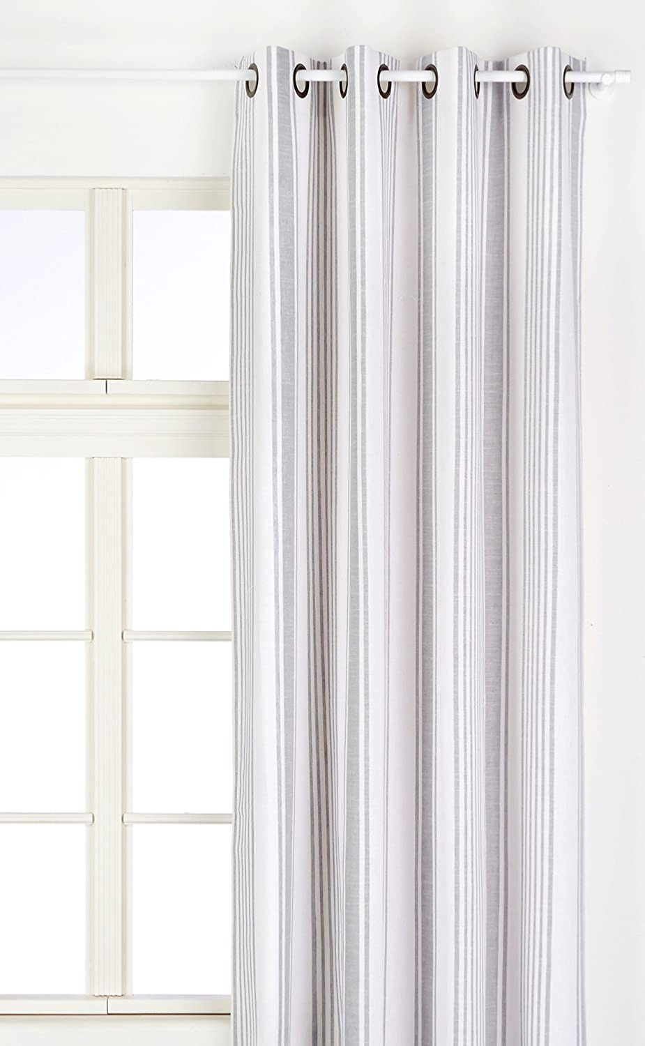 Tissu ameublement base coton rayé vertical gris et blanc