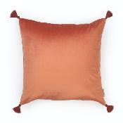 Coussin carré à pompons en velours lisse coloris potiron