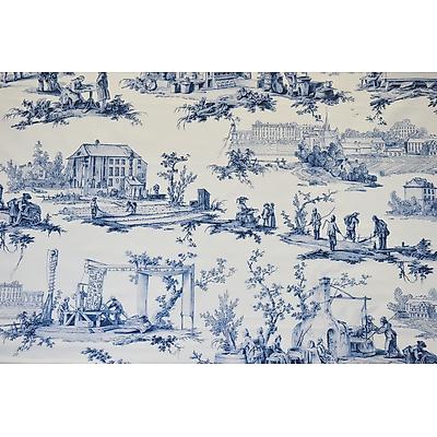 Toile de jouy les Travaux de la Manufacture Bleu